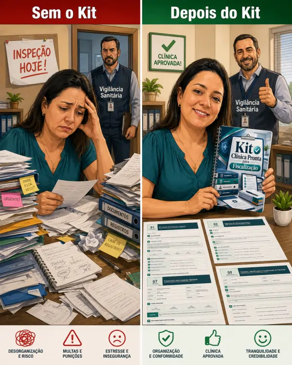Comparação entre a clínica sem o kit e depois de organizar os documentos